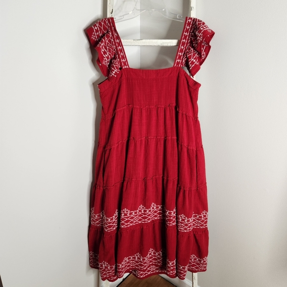Knox Rose Dress womens Medium embroidered tiered midi boho red white - Picture 6 of 6